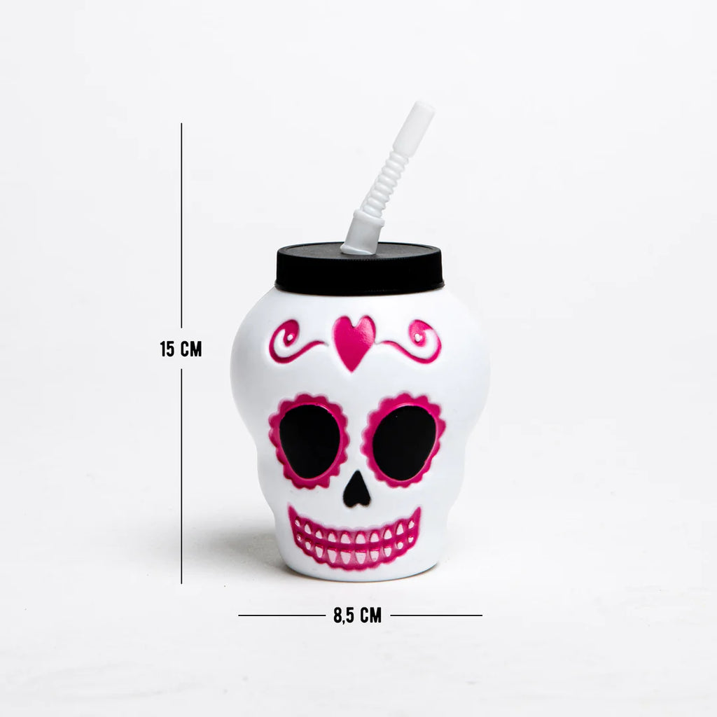 Vaso Esqueleto Rosa Frank and Mortis con Bombilla