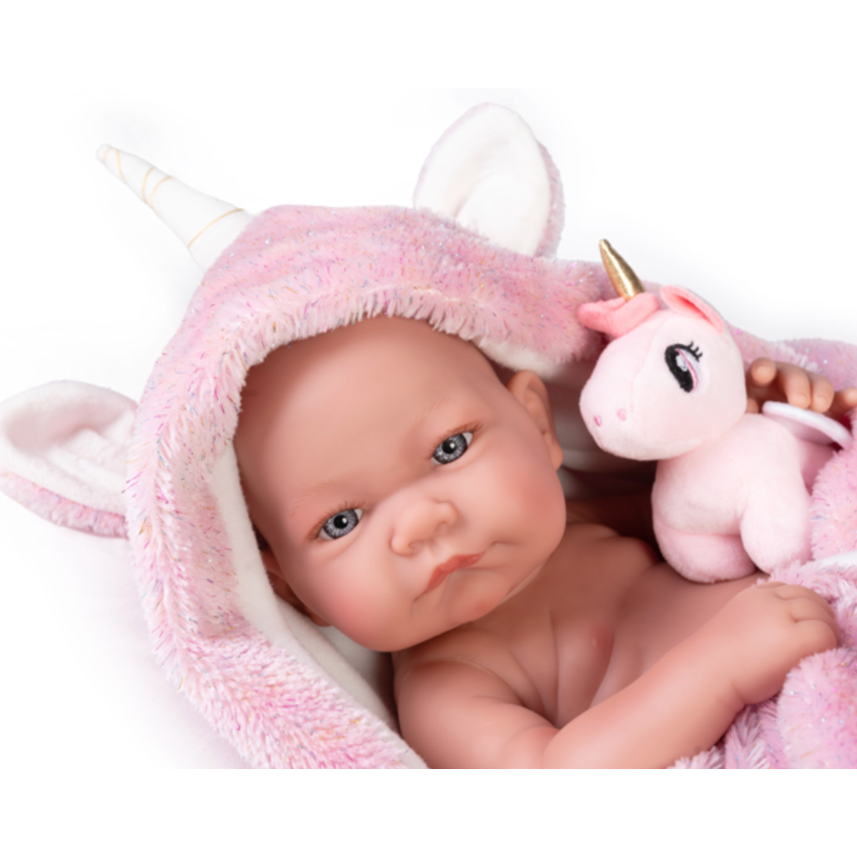 Beb Reborn Nica Antonio Juan Capucha y Peluche Unicornio