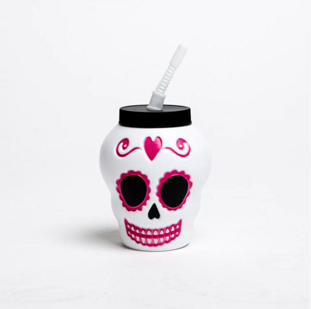 Vaso Esqueleto Rosa Frank and Mortis con Bombilla