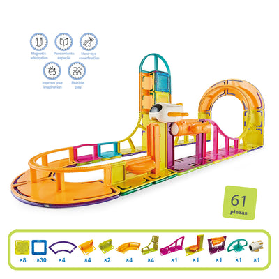 Pista de Tren Magnetic Tiles 61 Piezas